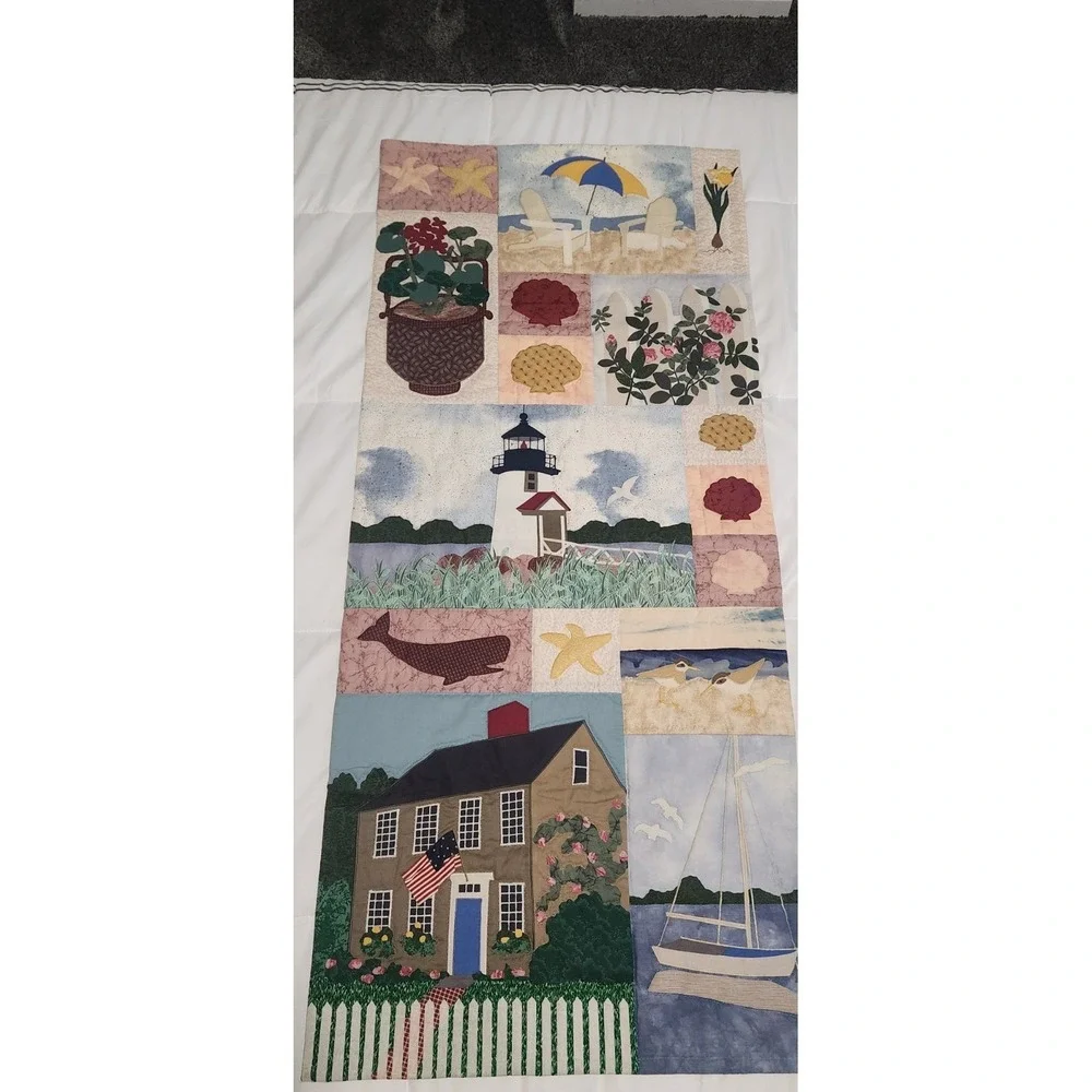Signed Donna‎ Albert 1994 Nantucket Quilt Wall Hanging 21x45 w/ COA Coastal